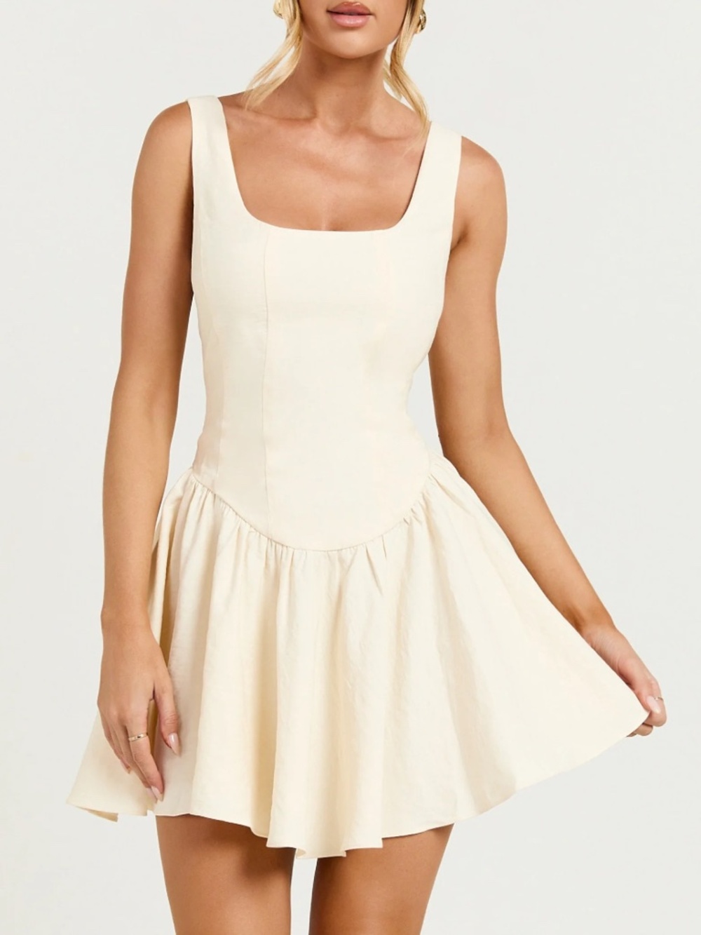 Showpo Leanora Scoop Neck Corset Mini Dress In Ivory